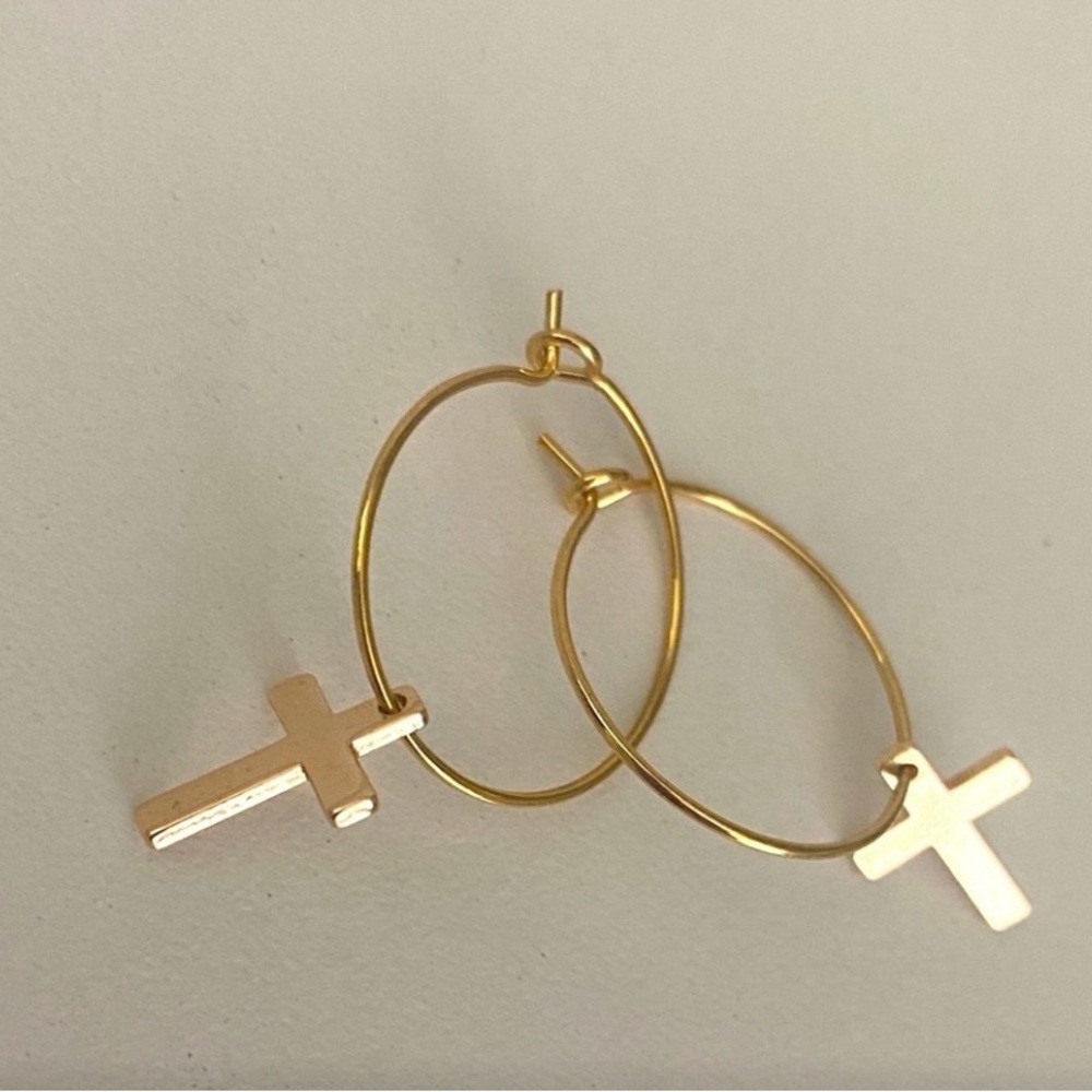 NWOT Gold Cross Hoop pierced Earrings